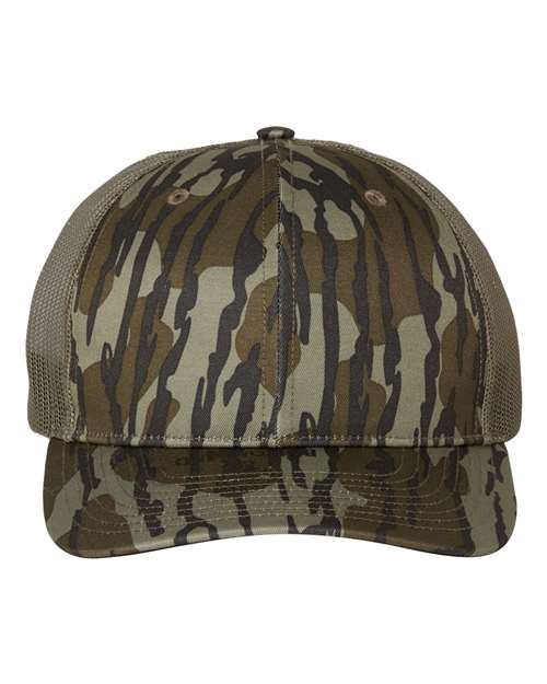 Richardson 112P Printed Trucker Cap #color_Mossy Oak Bottomland/ Loden