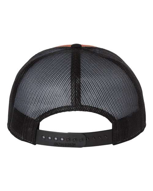 Richardson 168 Seven-Panel Trucker Cap #color_Charcoal/ Burnt Orange/ Black