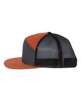 Richardson 168 Seven-Panel Trucker Cap #color_Charcoal/ Burnt Orange/ Black