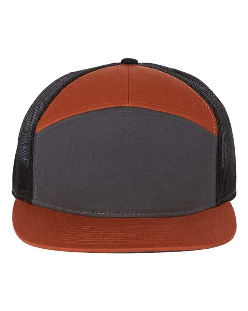 Richardson 168 Seven-Panel Trucker Cap #color_Charcoal/ Burnt Orange/ Black