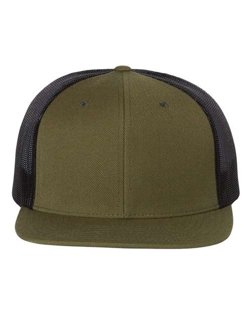 Richardson 511 Wool Blend Flat Bill Trucker Cap #color_Loden/ Black