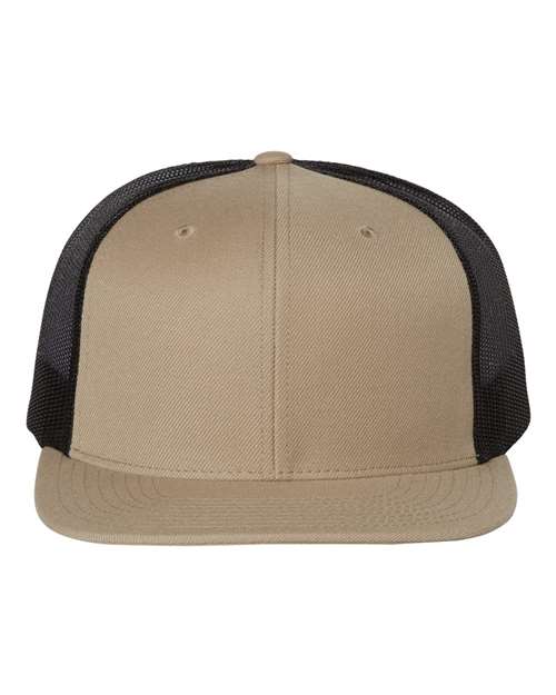 Richardson 511 Wool Blend Flat Bill Trucker Cap #color_Khaki/ Black