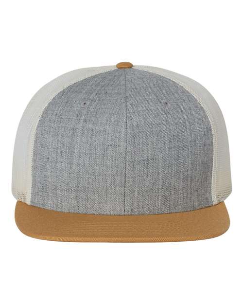 Richardson 511 Wool Blend Flat Bill Trucker Cap #color_Heather Grey/ Birch/ Biscuit