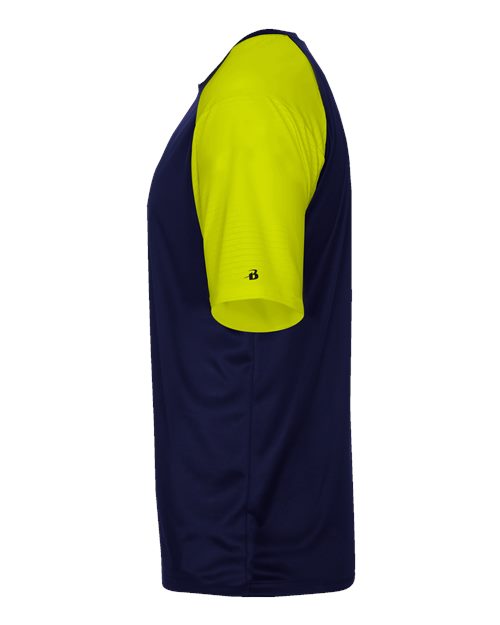 Badger 4230 Breakout T-Shirt #color_Navy/ Safety Yellow