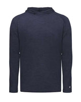 Badger 2905 Youth Tri-Blend Surplice Hooded Long Sleeve T-Shirt #color_Navy Heather