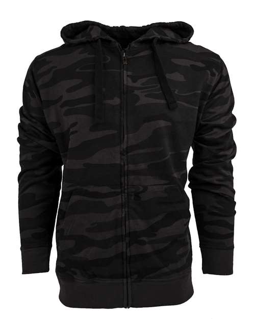 Burnside B8615 Men's  French Terry Full-Zip Hooded Sweatshirt #color_BLACK CAMO/ BLK
