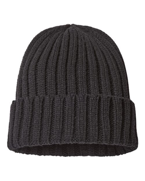 Atlantis Headwear SHORE Sustainable Cable Knit Cuffed Beanie #color_Black