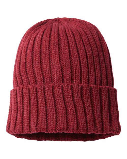 Atlantis Headwear SHORE Sustainable Cable Knit Cuffed Beanie #color_Burgundy