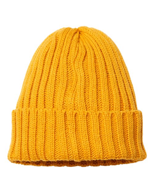Atlantis Headwear SHORE Sustainable Cable Knit Cuffed Beanie #color_Mustard Yellow