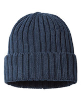 Atlantis Headwear SHORE Sustainable Cable Knit Cuffed Beanie #color_Navy