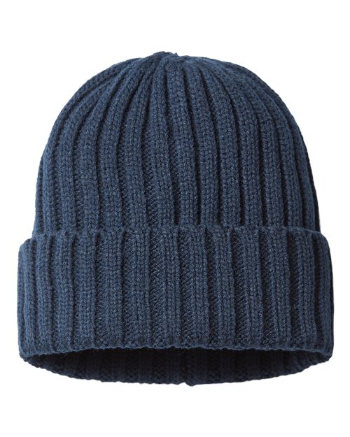Atlantis Headwear SHORE Sustainable Cable Knit Cuffed Beanie #color_Navy