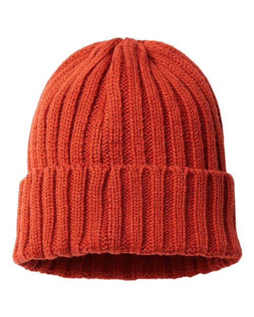 Atlantis Headwear SHORE Sustainable Cable Knit Cuffed Beanie #color_Rusty