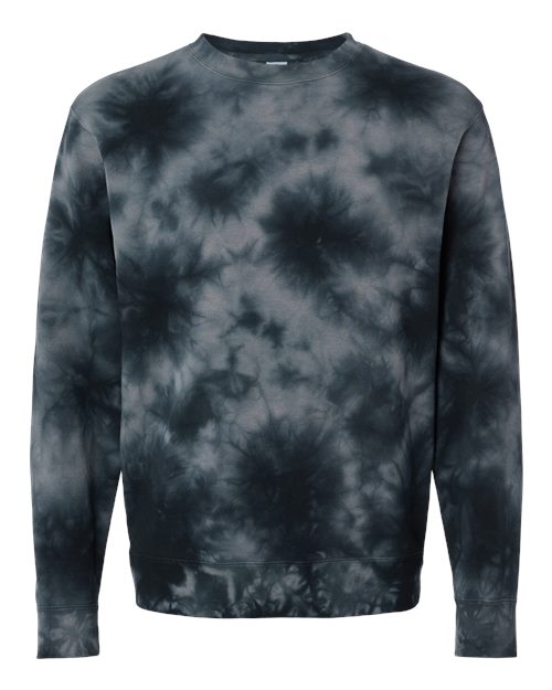 Independent Trading Co. PRM3500TD Midweight Tie-Dyed Crewneck Sweatshirt #color_Tie Dye Black