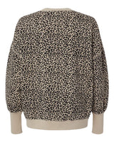 MV Sport W22712 Women's Sueded Fleece Crewneck Sweatshirt #color_Atmosphere/ Black Leopard