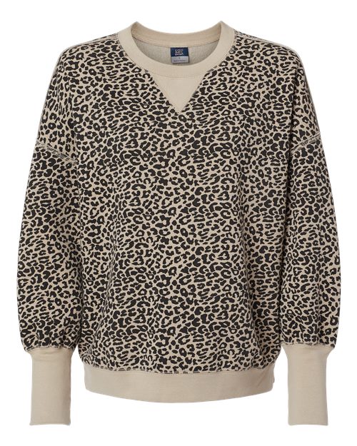 MV Sport W22712 Women's Sueded Fleece Crewneck Sweatshirt #color_Atmosphere/ Black Leopard
