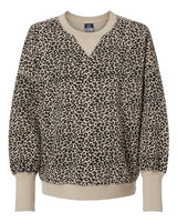 MV Sport W22712 Women's Sueded Fleece Crewneck Sweatshirt #color_Atmosphere/ Black Leopard