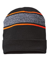 CAP AMERICA RKV12 USA-Made Variegated Striped Cuffed Beanie #color_Black/ Neon Blaze