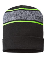 CAP AMERICA RKV12 USA-Made Variegated Striped Cuffed Beanie #color_Black/ Neon Yellow