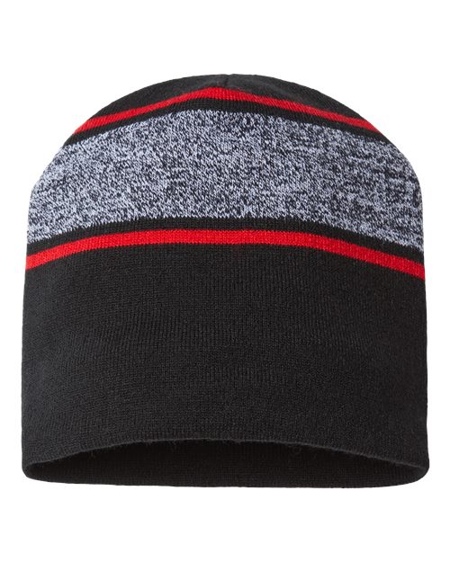 CAP AMERICA RKV9 USA-Made Variegated Striped Beanie #color_Black/ True Red