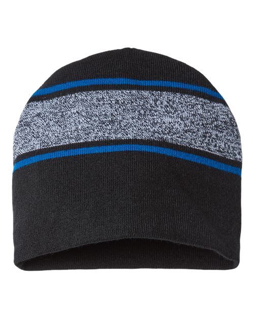 CAP AMERICA RKV9 USA-Made Variegated Striped Beanie #color_Black/ True Royal