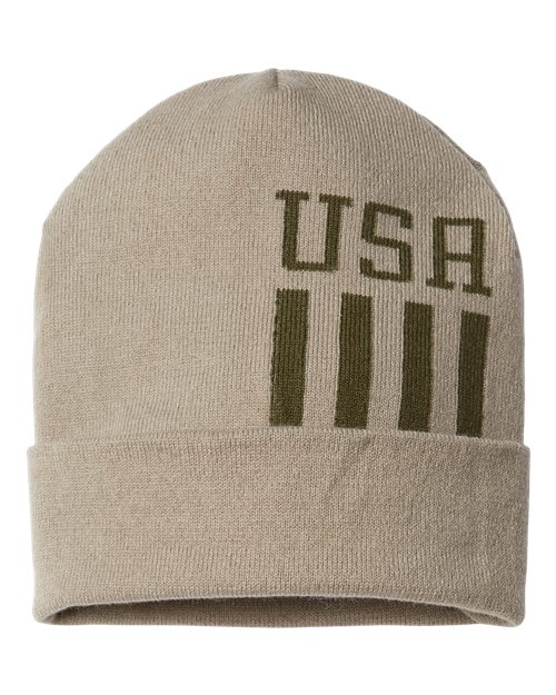 CAP AMERICA RK12 USA-Made Patriotic Cuffed Beanie #color_Khaki/ Olive USA