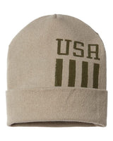 CAP AMERICA RK12 USA-Made Patriotic Cuffed Beanie #color_Khaki/ Olive USA