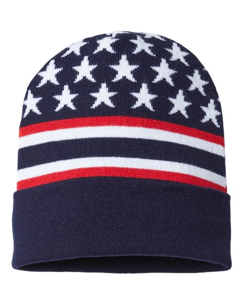 CAP AMERICA RK12 USA-Made Patriotic Cuffed Beanie #color_Navy Flag