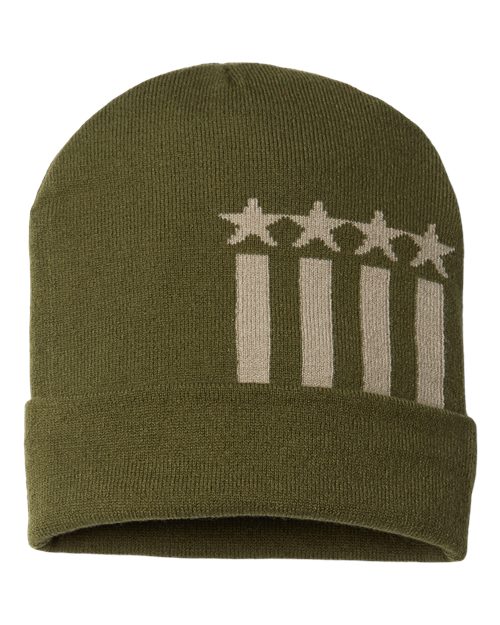 CAP AMERICA RK12 USA-Made Patriotic Cuffed Beanie #color_Olive/ Khaki Stars