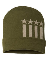 CAP AMERICA RK12 USA-Made Patriotic Cuffed Beanie #color_Olive/ Khaki Stars