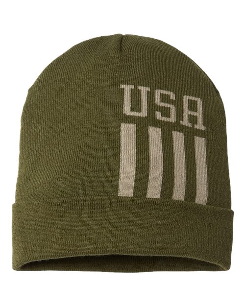 CAP AMERICA RK12 USA-Made Patriotic Cuffed Beanie #color_Olive/ Khaki USA