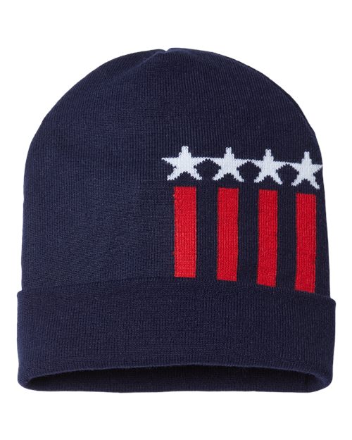 CAP AMERICA RK12 USA-Made Patriotic Cuffed Beanie #color_True Navy/ White/ True Red Stars