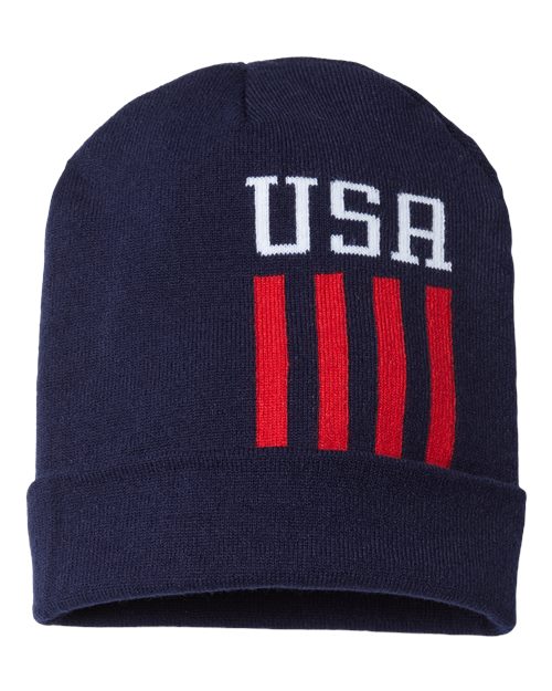CAP AMERICA RK12 USA-Made Patriotic Cuffed Beanie #color_True Navy/ White/ True Red USA