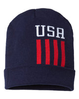 CAP AMERICA RK12 USA-Made Patriotic Cuffed Beanie #color_True Navy/ White/ True Red USA