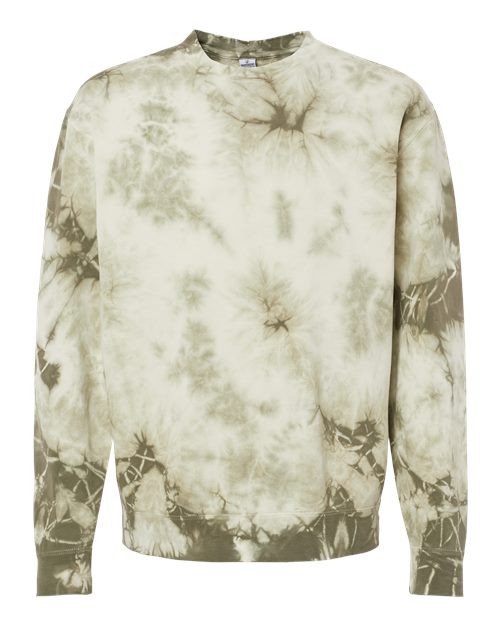 Independent Trading Co. PRM3500TD Midweight Tie-Dyed Crewneck Sweatshirt #color_Tie Dye Olive