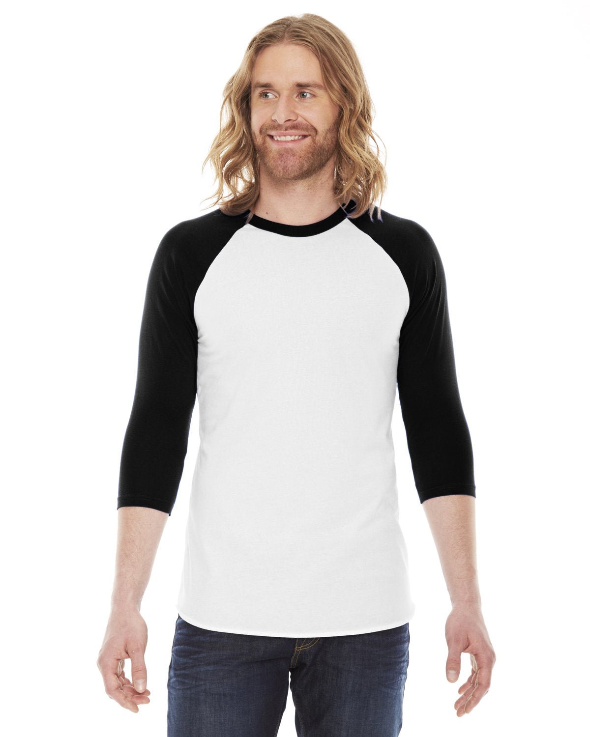 American Apparel BB453 Unisex Poly-Cotton USA Made 3/4-Sleeve Raglan T-Shirt
