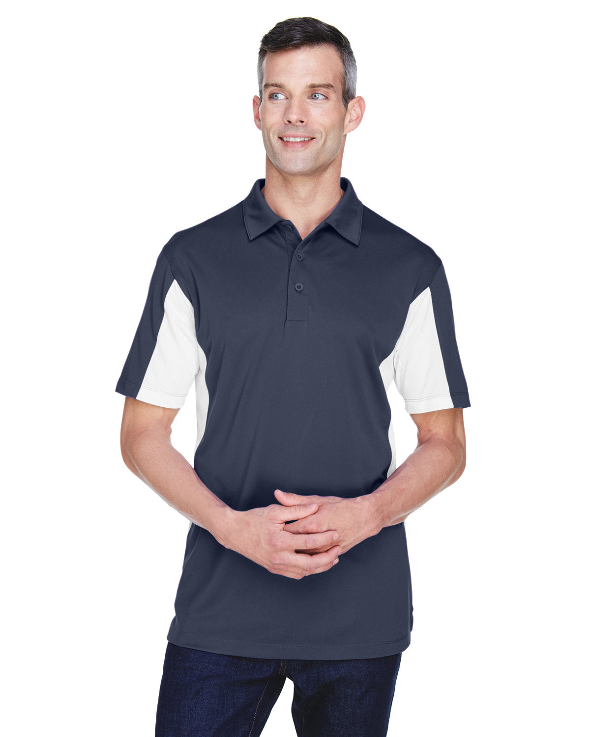 Harriton M355 Men's Side Blocked Micro-Piqu Polo