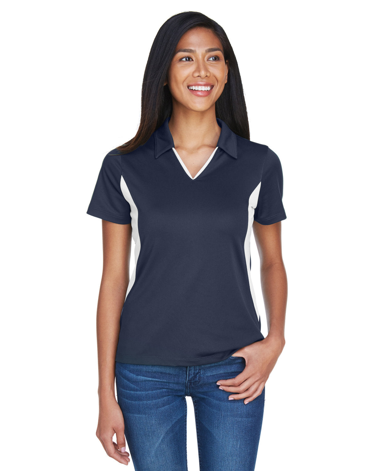 Harriton M355W Ladies' Side Blocked Micro-Piqu Polo
