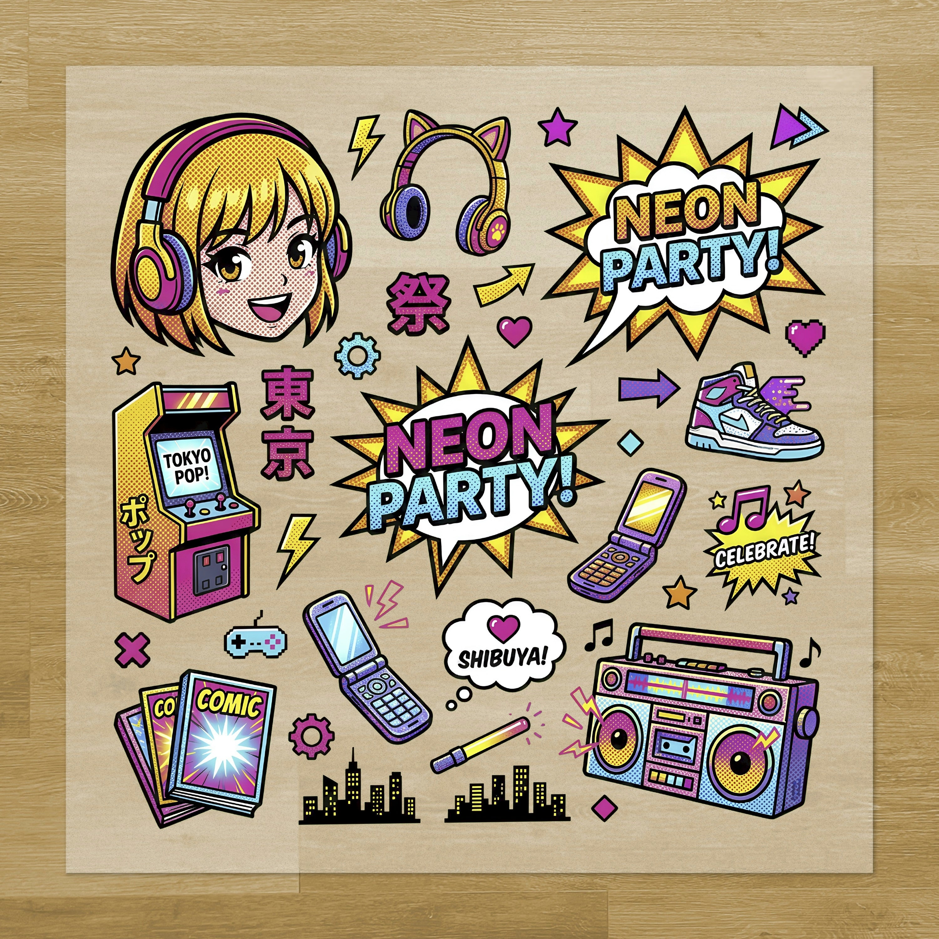 Neon Party Anime Girl Pressables Pack
