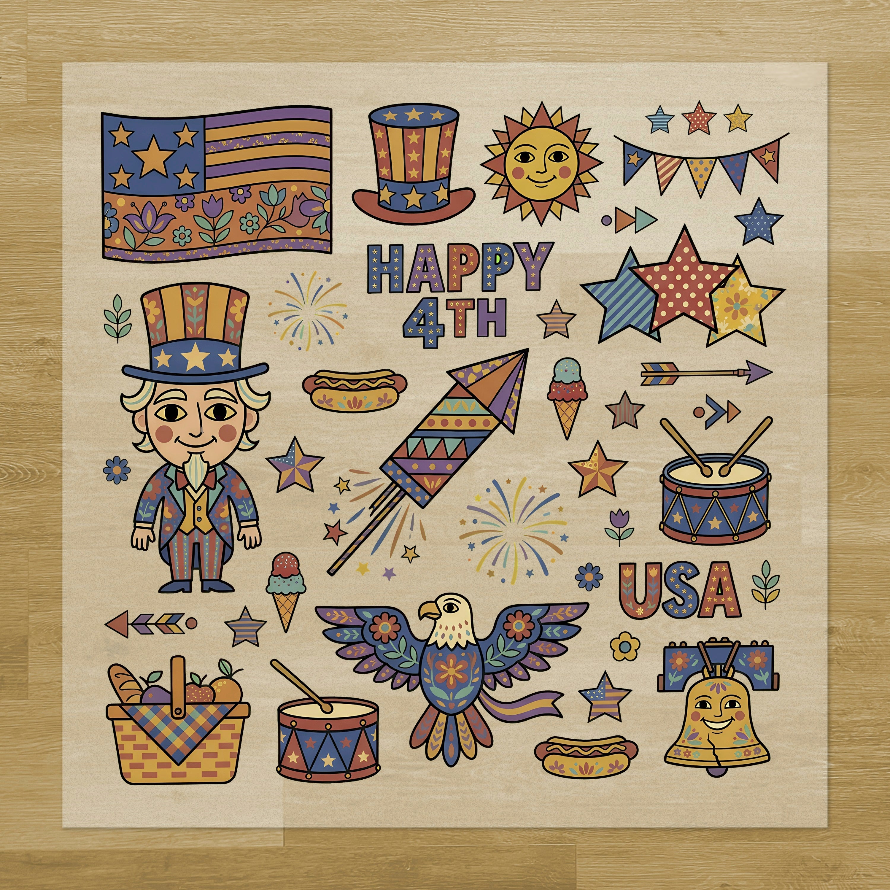 Retro Folk 4th of July Pressables Pack